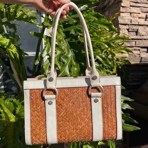 Vintage Michael KORS Woven Rattan White Leather Bag